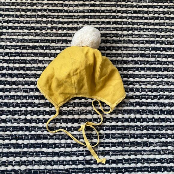 🌿Briar Baby Toddler Mustard Yellow Wool Bonnet Tie Pom Hat 18/24M - Picture 3 of 8